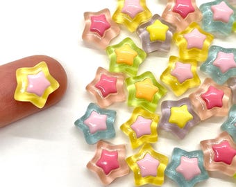 20pcs Two Tone Star Resin Cabochons - Cute Pastel Star Slime Charms - Sparkly Kawaii Decoden Supplies