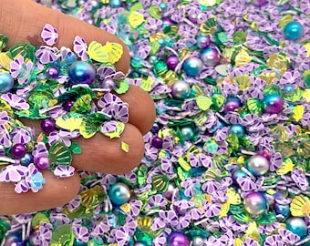 Mermaid Confetti Mix - Fimo Slices, Glitter, and Faux Pearls - Seashell Sequins - Polymer Clay Shaker Filler