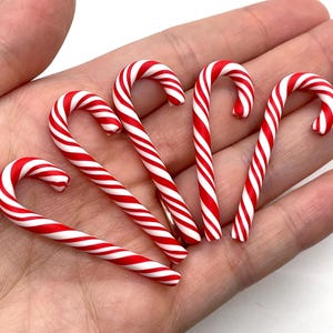 10pcs Miniature Clay Candy Canes - Faux Christmas Candy for Fake Bakes, Slime, or Decoden - Cute Mini Foods