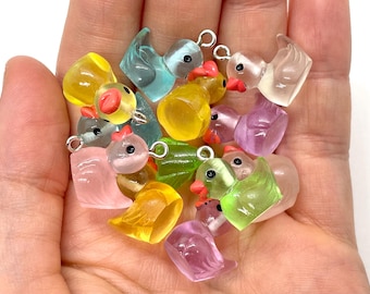 10pcs Colorful Translucent Rubber Duck Jewelry Charms - Resin Animal Pendants for Earrings, Bracelets, Necklaces, Key Chains, and More