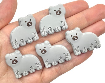 5pcs Gray Bear Silicone Beads - Focal Beads for Beadable Pens or Key Chains - Cute Animal Charms