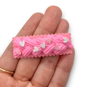 Handmade Pink Cake Hair Clips - Kawaii Decoden Accessories - Valentine’s Day Hearts