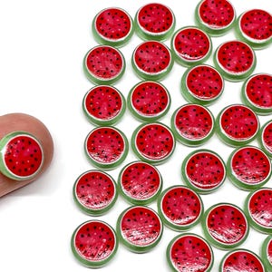 20pcs Small Round Watermelon Slice Resin Cabochons - Fruit Flat Back Charms for Slime, Decoden, Jewelry Making - Kawaii Craft Supplies