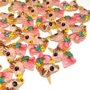 10pcs Sparkly Unicorn Cabochons - Rainbow Flatback Charms for Slime or Decoden - Kawaii Resin Animal Cabochon - Cute Craft Supplies