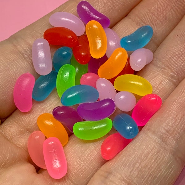 20pcs Tiny Fake Jelly Beans - Candy Cabochons for Slime - Cute Resin Faux Sweets - Fake Food for Fake Bakes - Decoden Craft Supplies