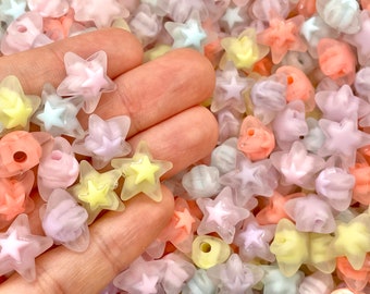20pcs Frosted Acrylic Star Beads - Pastel Kandi Charms - Plastic Kawaii Jewelry Supplies