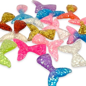 10pcs Sparkly Mermaid Tail Cabochons - Flatback Resin Charms for Slime or Decoden - Cute Kawaii Craft Supplies