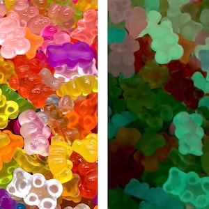 20pcs Glow in the Dark Gummy Bear Cabochons - Flatback Resin Charms for Slime or Decoden - Cute Candy Cabochons - Craft Supplies