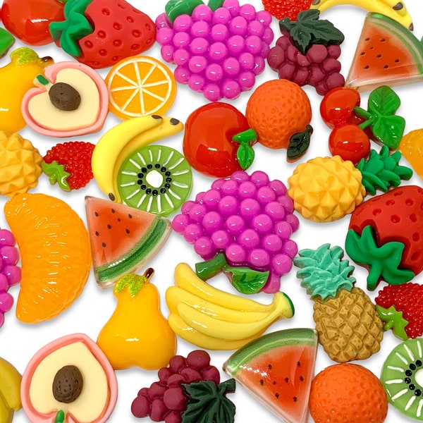 10pcs Mixed Fruit Resin Flatback Charms - Cute Cabochons for Slime or Decoden - Kawaii Craft Supplies