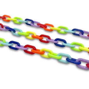 Cadena de plástico arcoíris - Cadena de eslabones de 15 mm para fabricación de joyas - Longitud de un metro