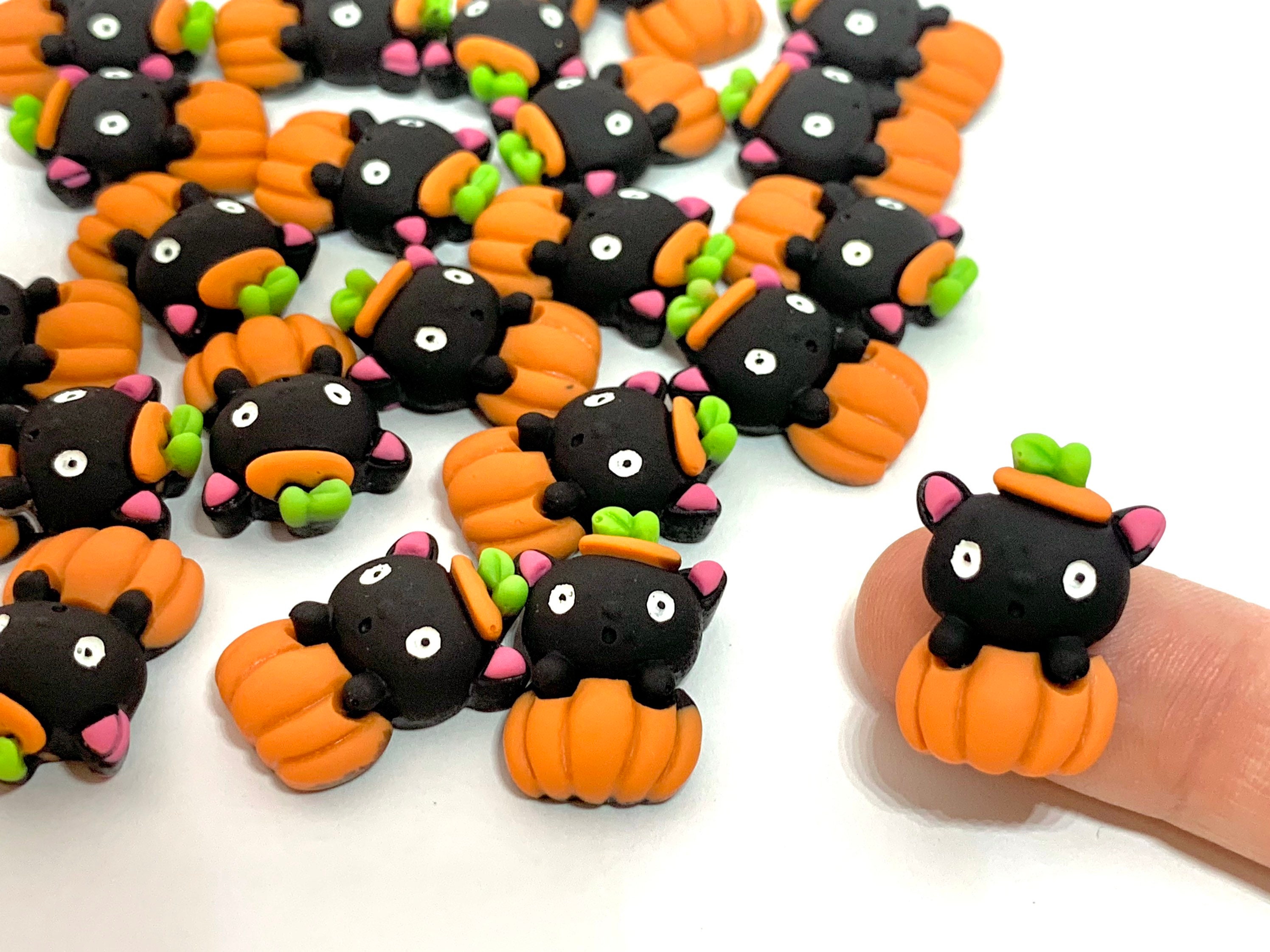 Black Cat with Orange Hat Halloween Charm Cabochons Decoden Charms