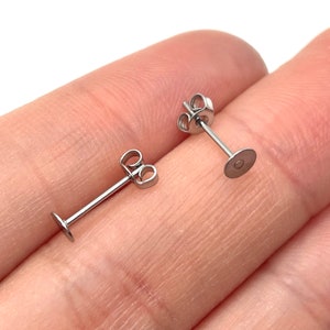 25 Pairs 304 Stainless Steel 4mm Flat Pad Studs for Making Earrings - Silver Tone Hypoallergenic Jewelry Findings - Earring Posts