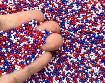 Fake Red, White, and Blue Nonpareils - Round Glass America Candy Sprinkles for Slime, Decoden, Resin, or Fake Bakes - Cute Craft Supplies