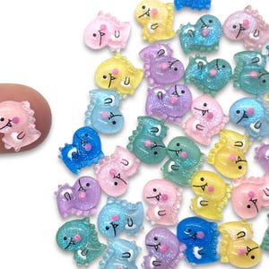 20pcs Tiny Sparkly Dinosaur Cabochons - Resin Flatback Charms for Slime, Decoden, Nail Art, Jewelry Making - Kawaii Craft Supplies