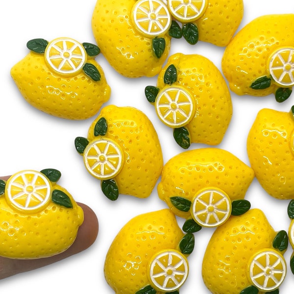 10pcs Large Lemon Resin Cabochons - Flat Back Charms for Slime or Decoden - Cute Fruit Craft Supplies