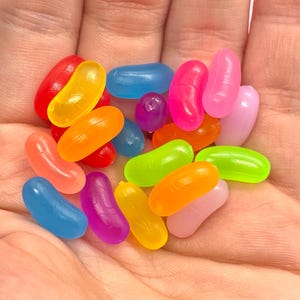 10pcs Medium Fake Jelly Beans - Candy Cabochons for Slime - Cute Resin Faux Sweets - Fake Food for Fake Bakes - Decoden Craft Supplies