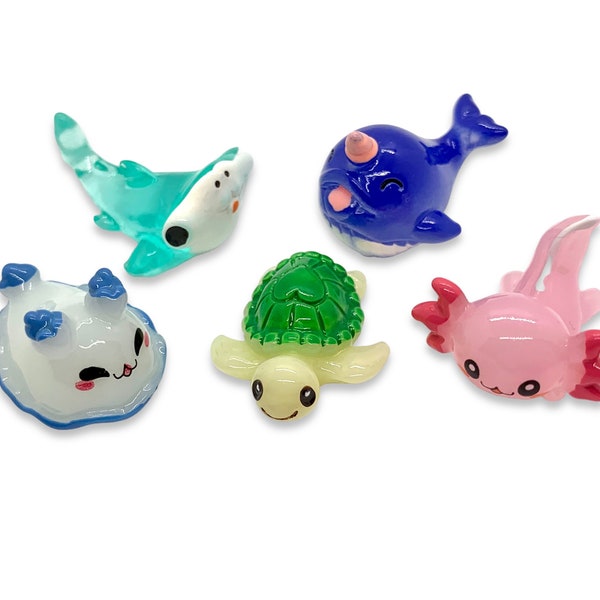 10pcs Mixed Sea Animal Miniatures - Resin Cabochons for Slime or Decoden - Mini Fairy Garden Animals - Slime Charms