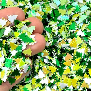 Christmas Tree Glitter - 5g to 50g Green and White Shaped Sparkles - Holiday Sequins for Decoden, Slime, or Resin - Confetti