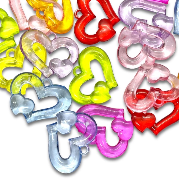 20pcs Large Heart Translucent Acrylic Charms - Colorful Pendants for Jewelry, Earrings, Bracelets, Necklaces, Key Chains, and other Crafts