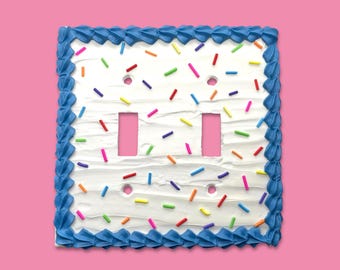 White and Blue Cake Double Light Switch Plate Cover - Handmade Decoden Crafts