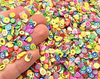 Mixed Fruit Fimo Slices - Polymer Clay Embellishments for Slime, Nails, or Resin Inclusions - Cute Food craft supplies