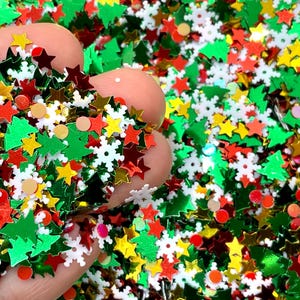 Mixed Christmas Glitter - 5g to 50g Tree and Snowflake Shaped Sparkles - Holiday Sequins for Decoden, Slime, or Resin - Confetti