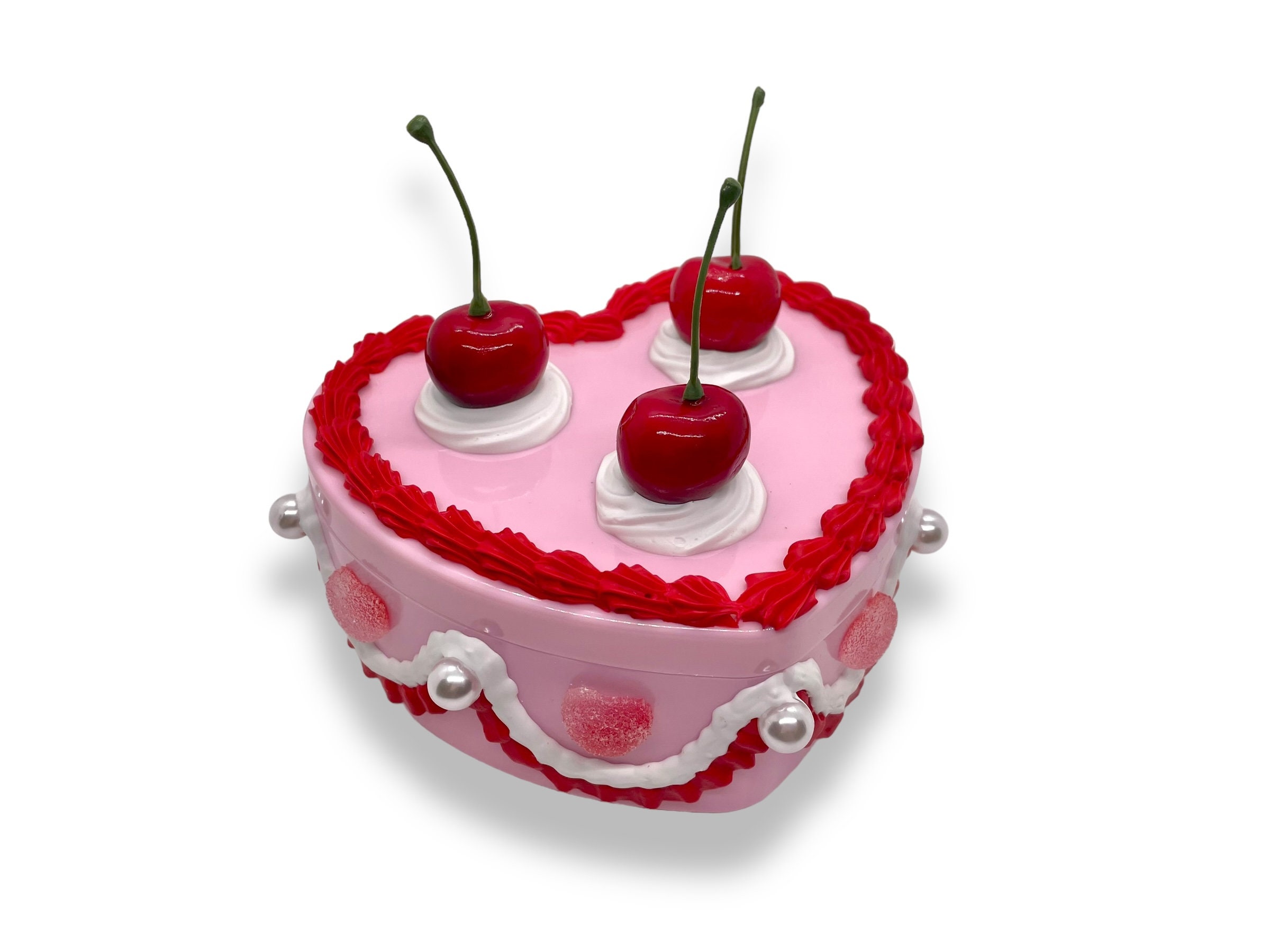 Pink Heart Cake Box - Decoden Plastic Jewelry / Trinket Storage