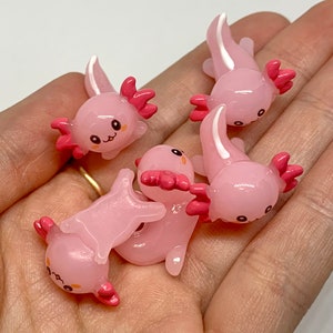 5pcs Pink Axolotl Miniatures Resin Cabochons for Slime or Decoden Mini  Fairy Garden Animals Slime Charms 