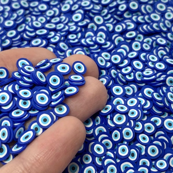 Blue Evil Eye Fimo Slices - Polymer Clay Embellishments for Slime, Decoden, or Resin Inclusions - Cute craft supplies