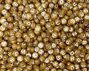 400pcs Gold Alphabet Beads - Round Acrylic Letter Beads - Beads for Friendship Bracelets / Jewelry Making