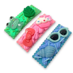 Handmade Decoden Hair Clips - Choose One - Green, Pink, or Blue
