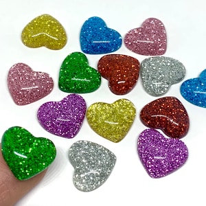 20pcs Sparkly Heart Cabochons - Resin Flatbacks - Slime Charms - Decoden Craft Supplies - Glitter Shape Charms