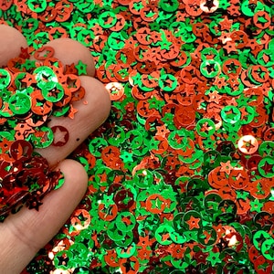 Christmas Star Glitter - 5g to 50g Red and Green Sparkles - Stars Sequins for Decoden, Slime, or Resin - Confetti