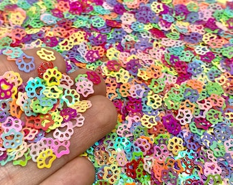 Colorful Paw Print Glitter - 5g to 50g Rainbow Sparkles - Mixed Colors Dog or Cat Sequins - Animal Confetti /Table Scatter