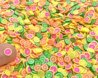 Mixed Citrus Clay Slices - Mini Fimo Lemons Embellishments for Slime, Decoden, or Resin Inclusions - Polymer clay fruit craft supplies