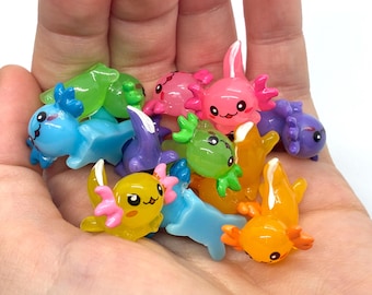 10pcs Mixed Colors Axolotl Miniatures - Resin Cabochons for Slime or Decoden - Mini Fairy Garden Animals - Slime Charms