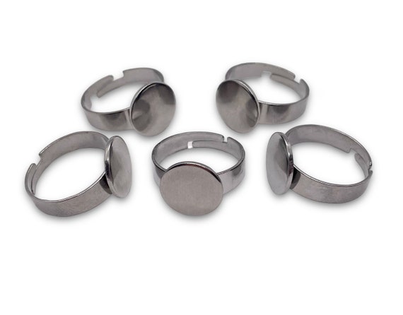 10pcs Flat Pad Adjustable Rings for Jewelry Making 304 Stainless