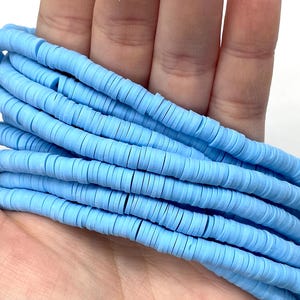Light Blue Heishi Beads - 6mm Polymer Clay Thin Flat Disk Spacer Beads - Jewelry Making Supplies