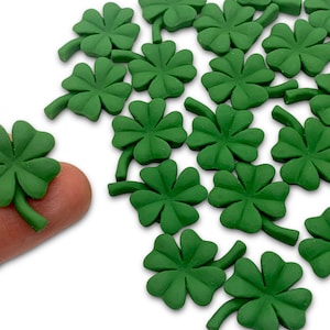 10pcs Shamrock Resin Cabochons - Flat Back Four Leaf Clover Charms for Slime or Decoden - St Patricks Day Craft Supplies