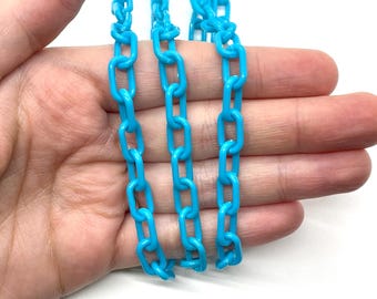 Blue Plastic Chain - 13mm Links Chain for Jewelry Making - 3pcs 19 inch long chain