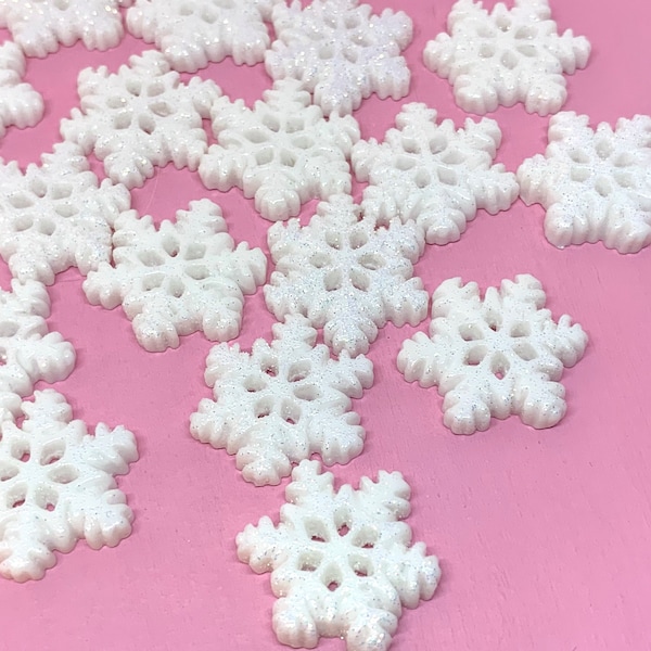 10pcs Sparkly Snowflake Cabochons - Resin Flatbacks for Slime or Decoden - Christmas or Winter Craft Supplies