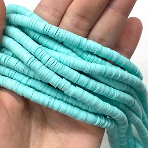 Seafoam Blue Heishi Beads - 6mm Polymer Clay Thin Flat Disk Spacer Beads - Jewelry Making Supplies
