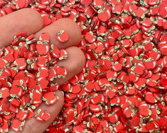 Red Apple Fimo Slices - Polymer Clay Fruit Confetti for Slime, Decoden, or Resin - Cute Food craft supplies