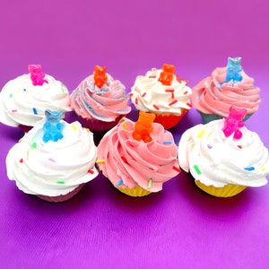 Choose One Mini Gummy Bear Fake Cupcake - Realistic Faux Sweets - Colorful Tiered Tray Decor