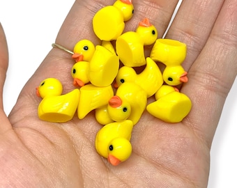 10pcs Tiny Resin Rubber Ducks - Miniature Duck Cabochons - Mini Fairy Garden Animals - Slime Charms or Decoden Supplies