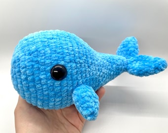 Plush Crocheted Blue Whale - Cute Amigurumi Animal Plushies - Handmade Gifts