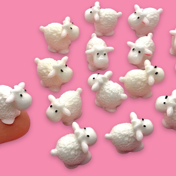 10pcs Sheep Miniatures - Lamb Resin Cabochons for Slime or Decoden - Mini Fairy Garden Animals - Slime Charms