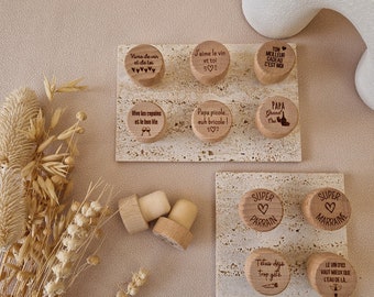 Bouchon de vin personnalisé en bois – Réutilisable – Cadeau mariage, crémaillère ou invité