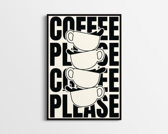 Tryck med kaffekoppar | Retro väggkonst för kök