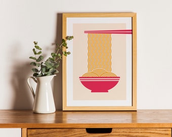 Japanese Ramen Noodles Art Print – Kitchen Wall Decor | Food Illustration Poster | Gift for Foodies